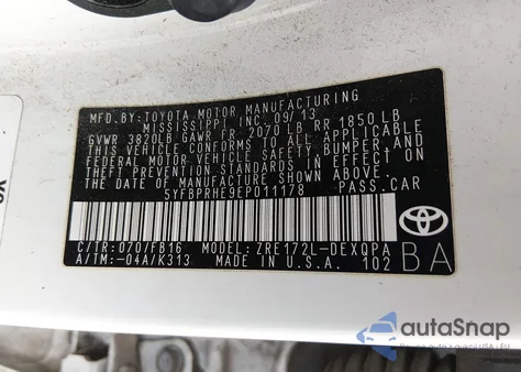 2014 Toyota Corolla Le Eco из США, поврежденный, VIN 5YFBPRHE9EP011178